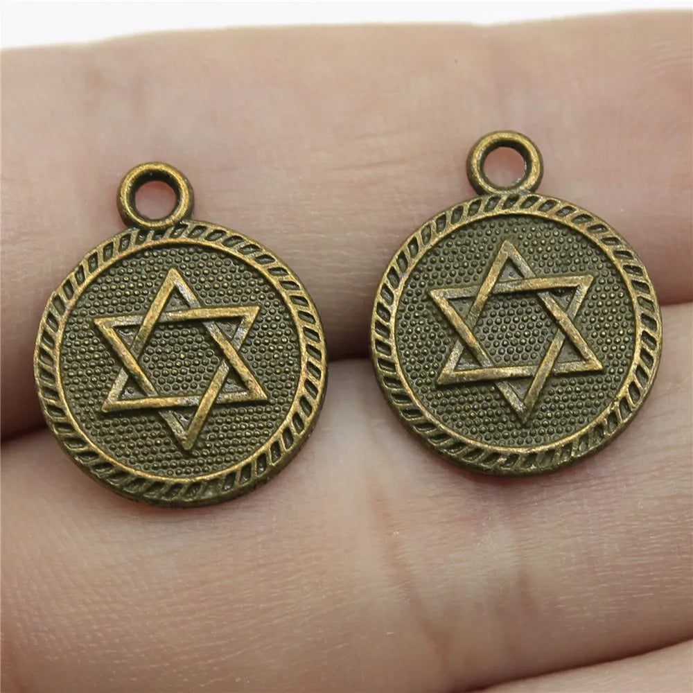 15mm 1.8g Multicolor Zinc Alloy Double Sided Six Pointed Star Charm Pendant for DIY Jewelry Making