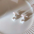 Cute Flocked Resin Rabbit Stud Earrings With Silver Plated Pins, Korean Sweet Girl Winter Jewelry