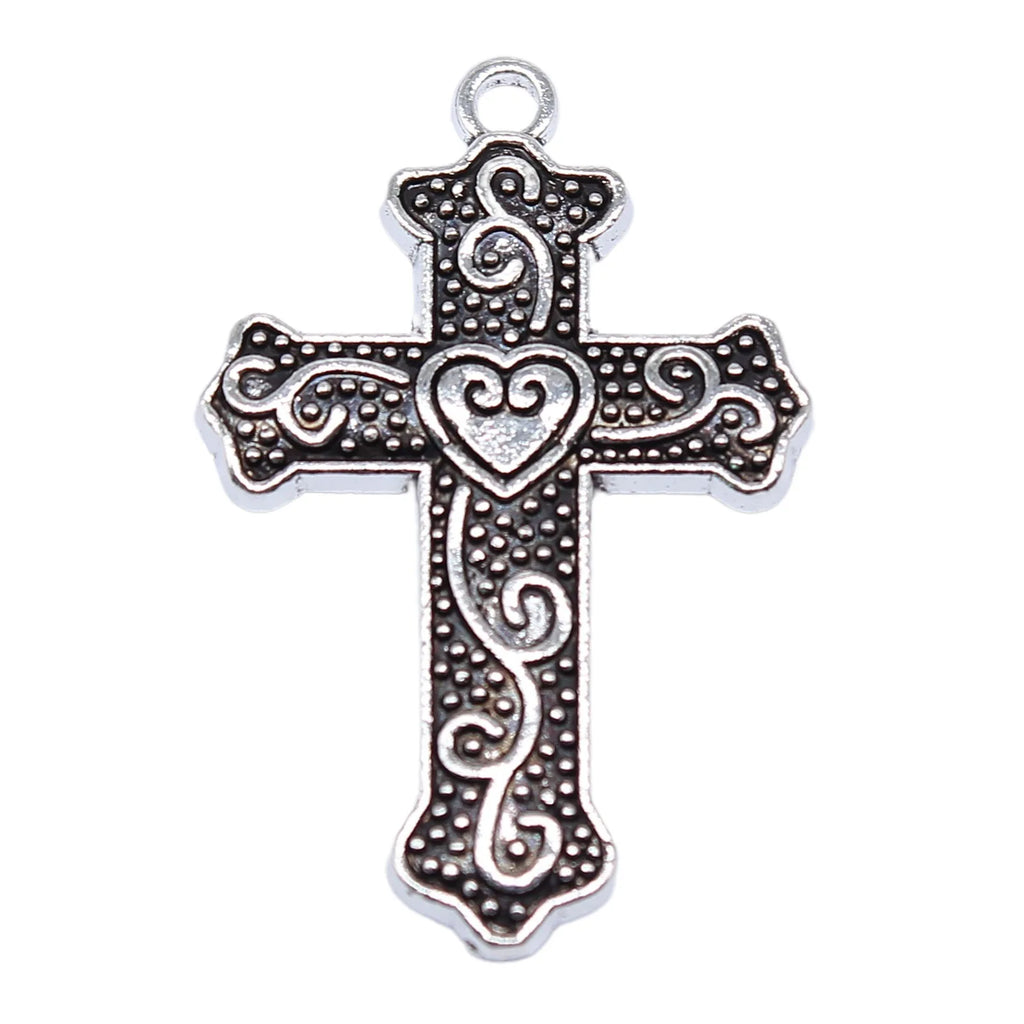 33x22mm 2.3g Antique Silver Zinc Alloy Heart Pattern Cross Charm Pendant for DIY Jewelry Making