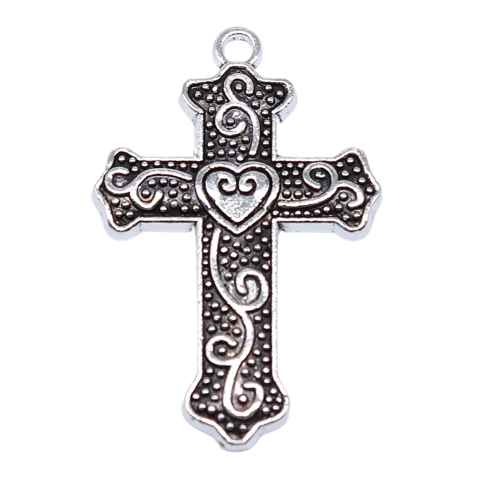 33x22mm 2.3g Antique Silver Zinc Alloy Heart Pattern Cross Charm Pendant for DIY Jewelry Making