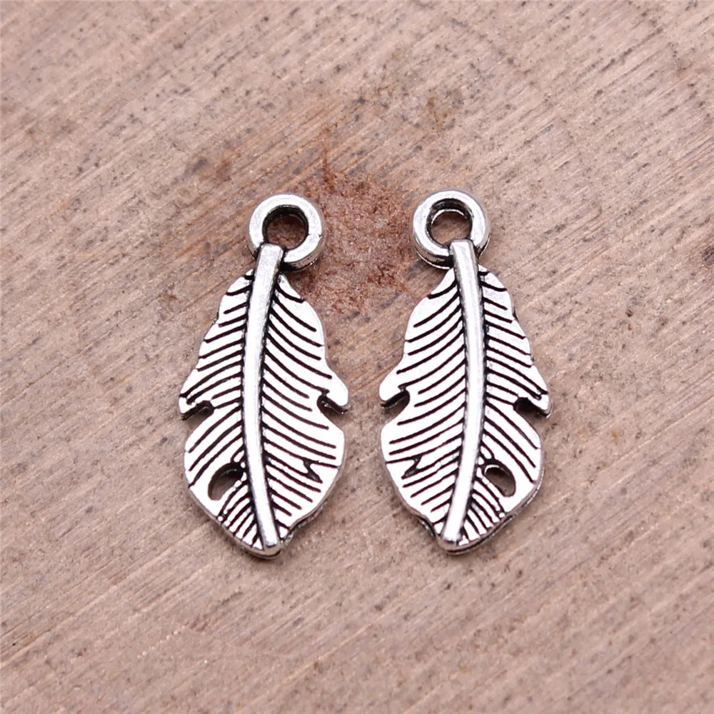 15x7mm 0.38g Multicolor Zinc Alloy Feather Charm Pendant for DIY Necklace Bracelet Jewelry Making