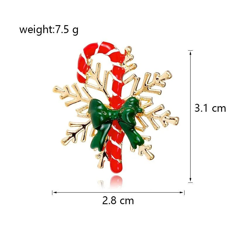 Cute Christmas Candy Cane Snowflake Bow Enamel Alloy Brooch, Festive Lapel Pin Corsage Gift
