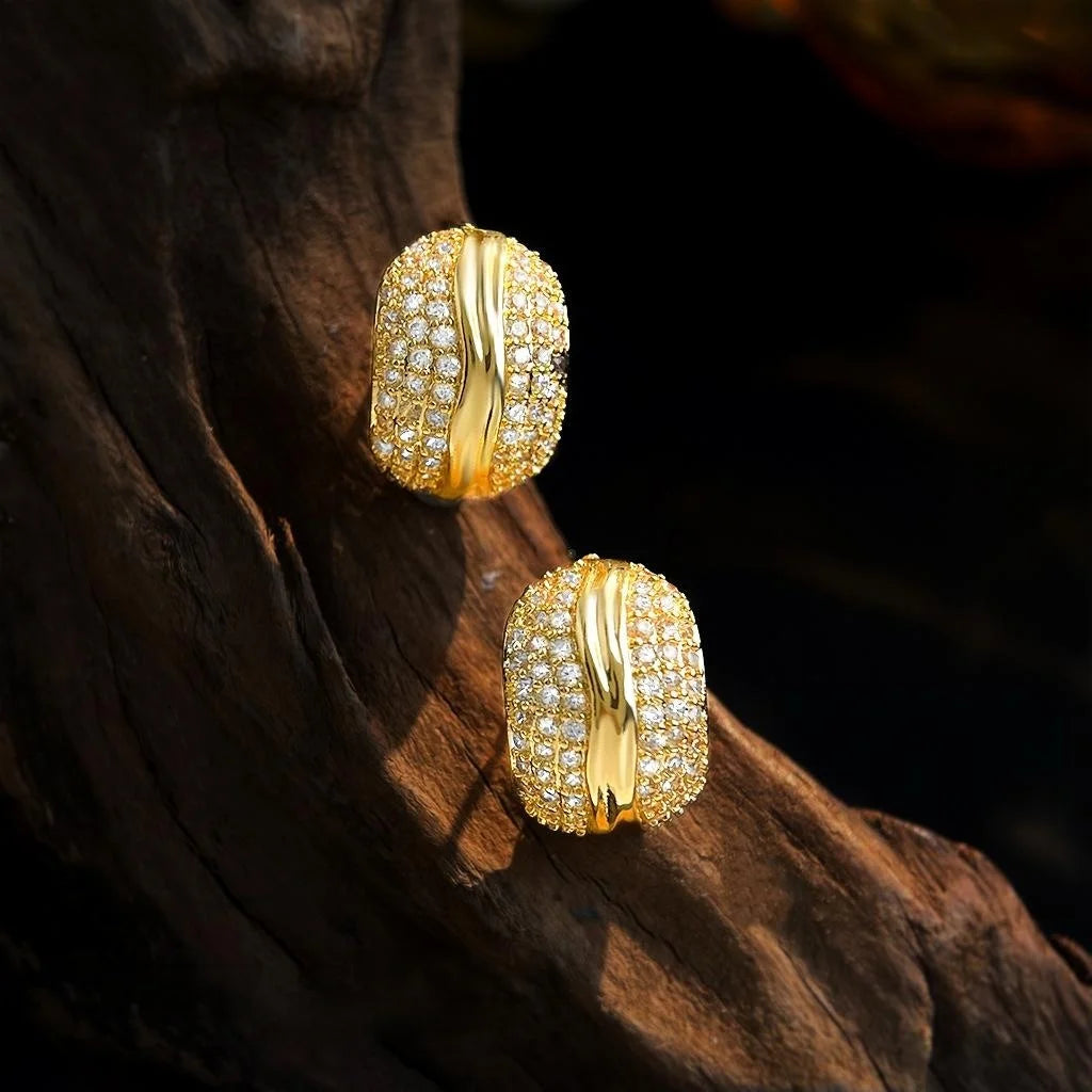 Old Money Style Geometric Zircon Ring Stud Earrings, Copper