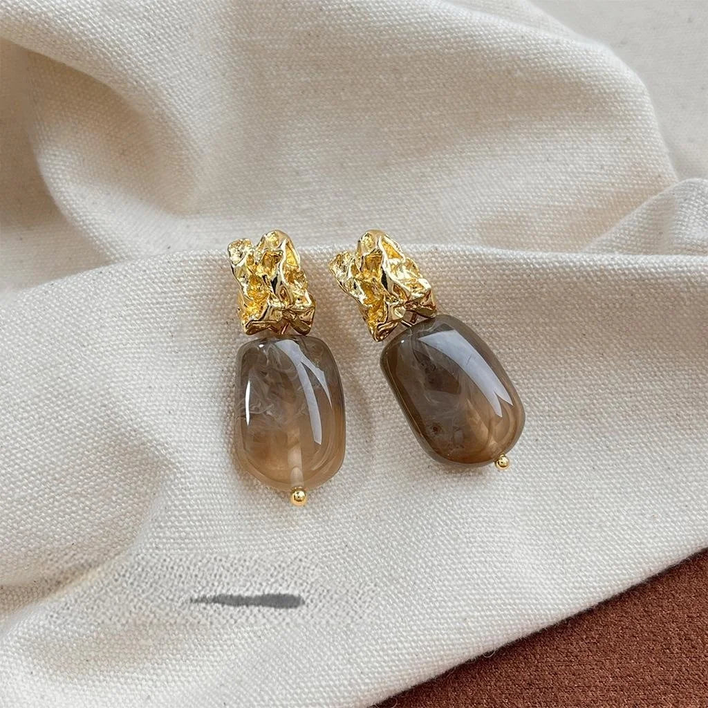 Maillard Style Copper Resin Irregular Geometric Coffee Gradient Drop Earrings