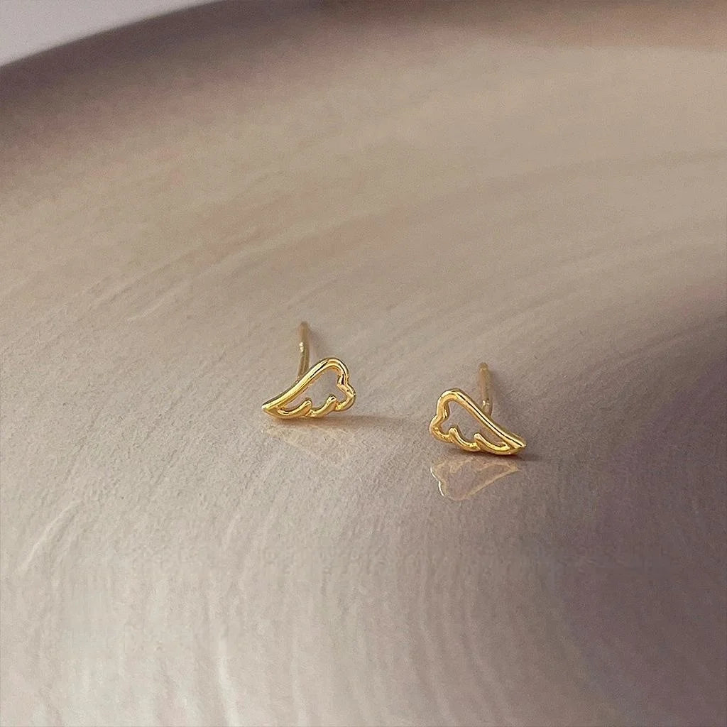 Simple Copper Mini Angel Wing Stud Earrings Silver Plated Pin Cute Commuter Jewelry