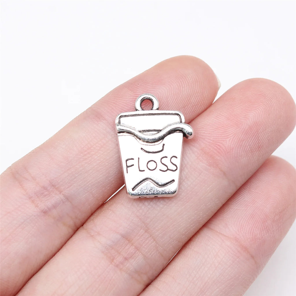 19x14mm 2.5g Antique Silver Zinc Alloy Dental Floss Charm Pendant for DIY Dentist Theme Jewelry Making