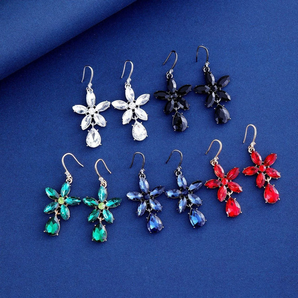 Luxury Crystal Flower Teardrop Dangle Earrings, Vintage Alloy Rhinestone Drop Jewelry For Wedding Party