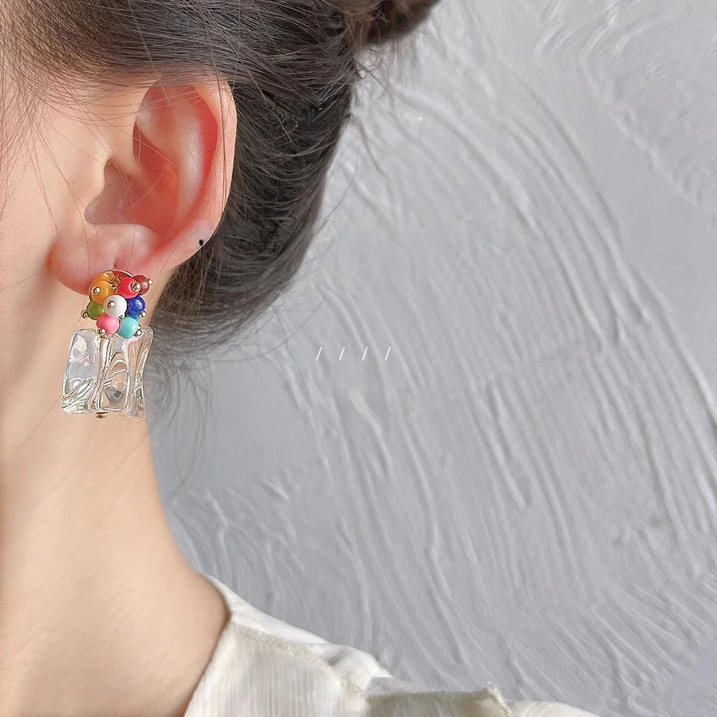 Sweet Dopamine Colorful Flower Resin Stud Earrings With Silver Plated Pins