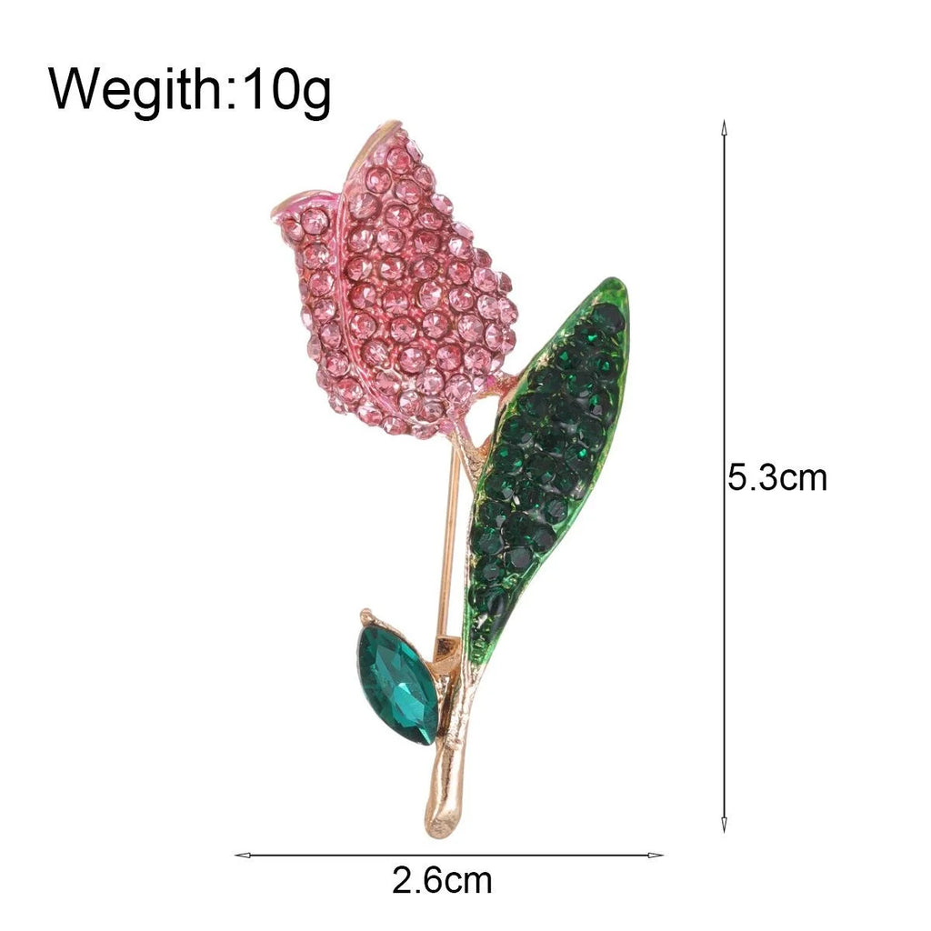 Luxury Red Tulip Rhinestone Enamel Brooch For Women, Elegant Flower Lapel Pin Corsage Suit Accessory Gift