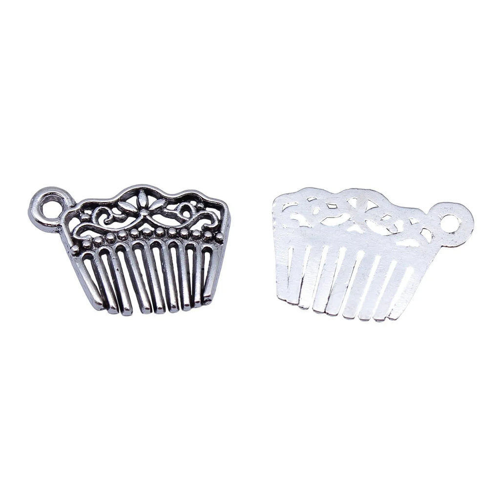 19x13mm 0.82g Antique Silver Zinc Alloy Comb Charm Pendant for Necklace Earring Bracelet DIY