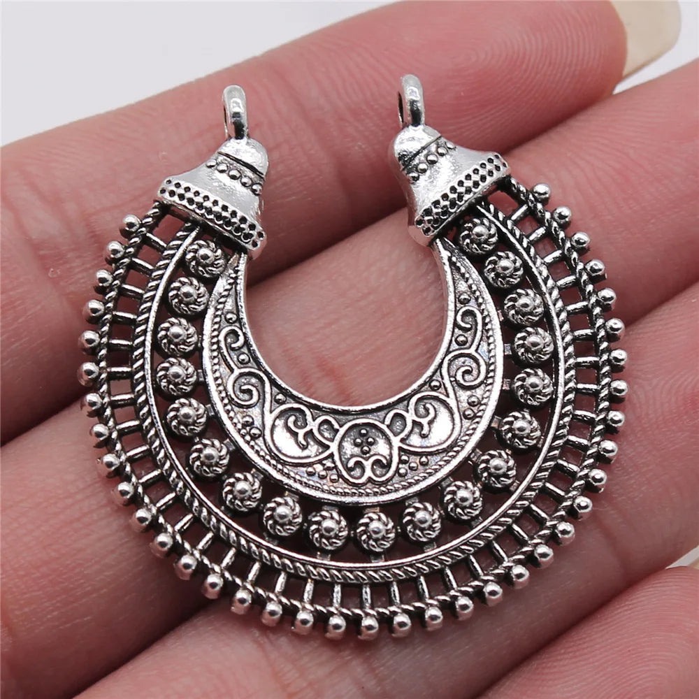 39x40mm 6.7g Antique Silver Zinc Alloy Geometric Earring Connector Charms Pendants for DIY Earrings Making