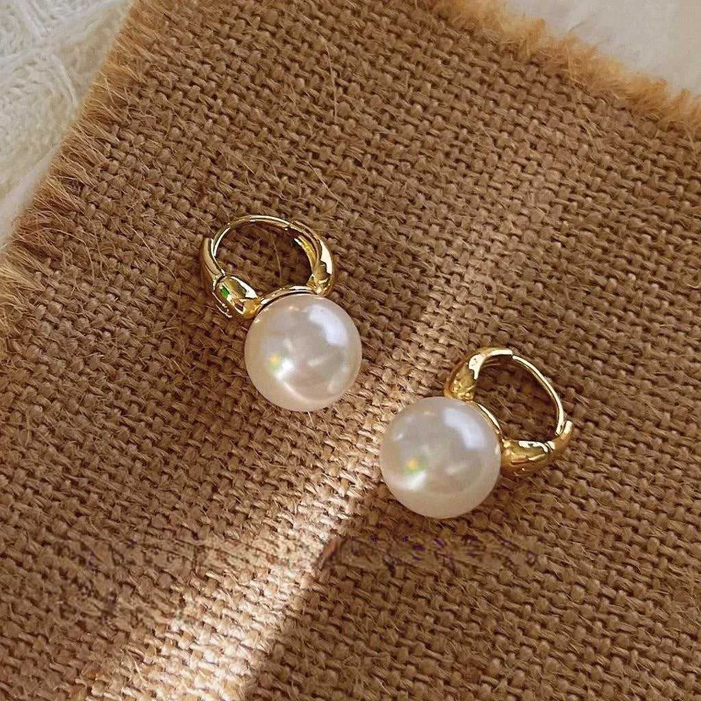 14K Gold Plated Copper Glass Pearl Drop Earrings Minimalist Geometric Hoop Line Luxury Style