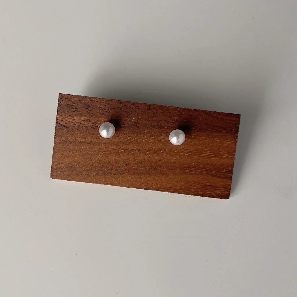Korean Vintage Glass Pearl Stud Earrings Silver Plated Geometric Style Jewelry