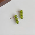 Fresh Forest Style Glass Cat Eye Stone Round Geometric Stud Earrings With Silver Plated Pins