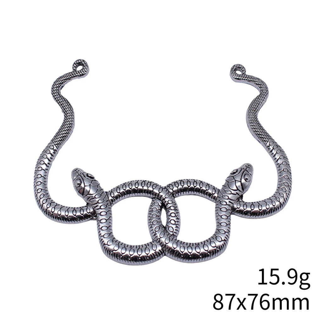 87x76mm 15.9g Antique Silver Zinc Alloy Double Snake Charm Pendant for DIY Jewelry and Craft Decor