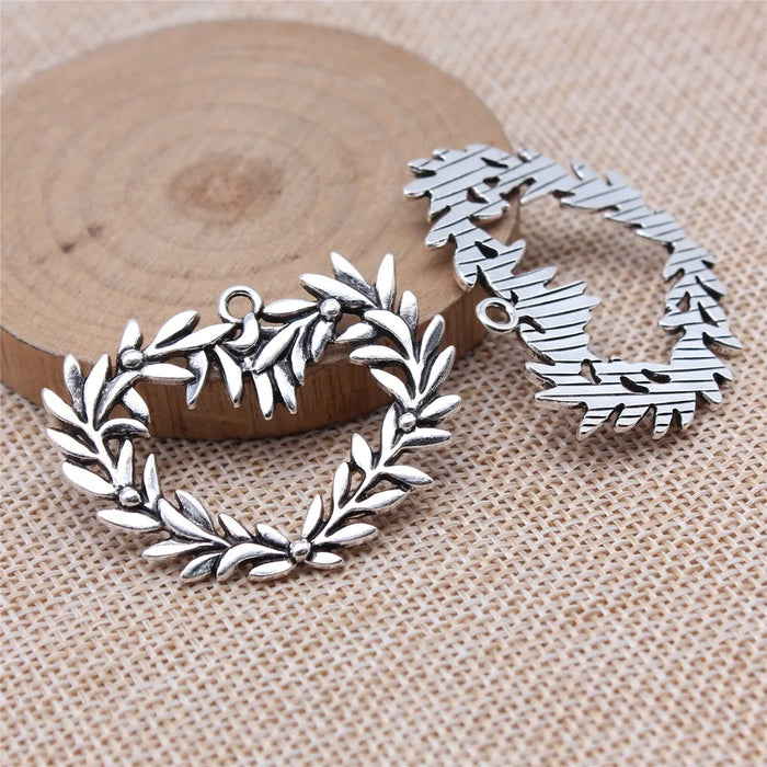 33x43mm 6.3g Antique Silver Zinc Alloy Heart Olive Branch Charm Pendant for DIY Jewelry Making