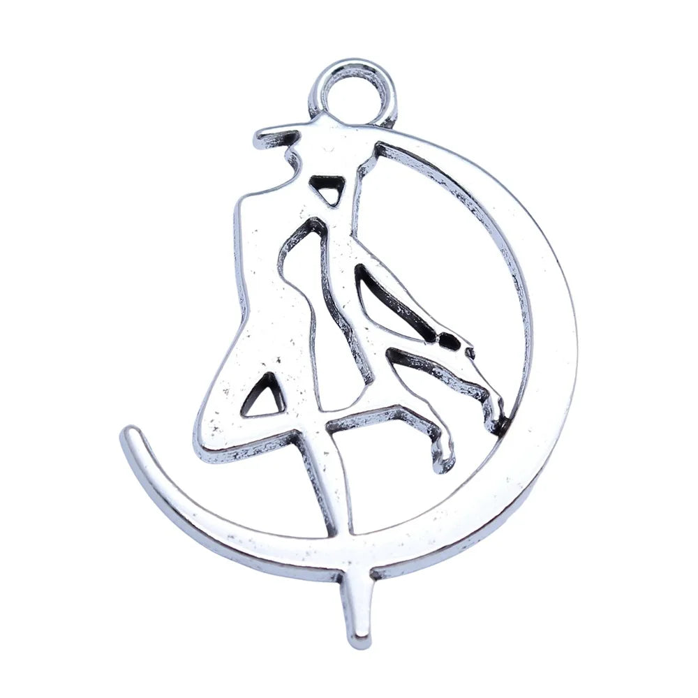 32x41mm 4.1g Antique Silver Zinc Alloy Moon Dancer Fairy Charm Pendant for DIY Jewelry Making