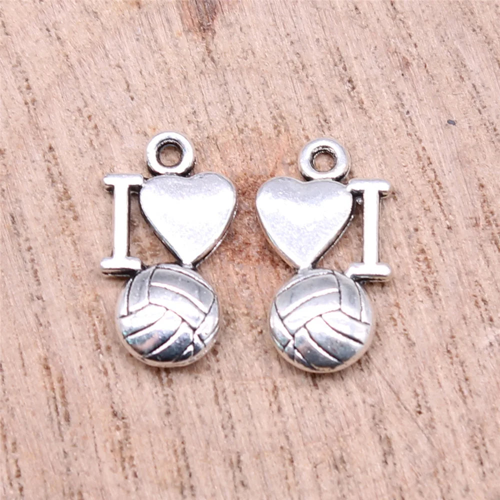 16x9mm 0.9g Multicolor Zinc Alloy I Love Volleyball Charm Pendant for DIY Bracelet Necklace Making