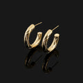 Elegant Gold Alloy Quilted Hoop Spiral Stud & Clip On No Piercing Versatile Round Huggie Earrings