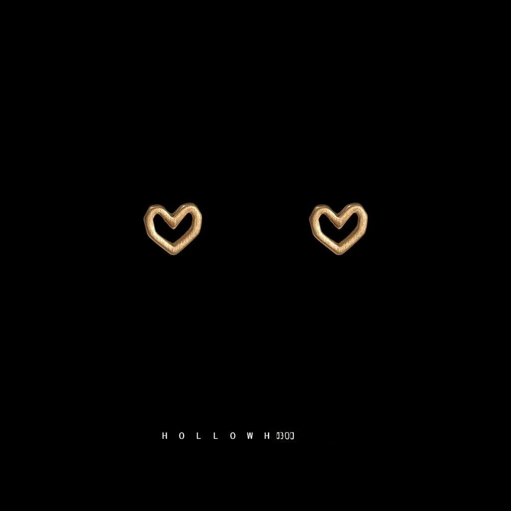 Small Minimalist Copper Hollow Heart Stud Earrings Fashion Commuter Versatile Jewelry