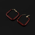 Vintage Burgundy Enamel Alloy Diamond Hoop Stud & Clip On No Piercing Geometric Statement Earrings