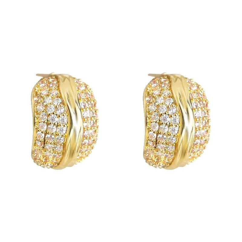 Old Money Style Geometric Zircon Ring Stud Earrings, Copper
