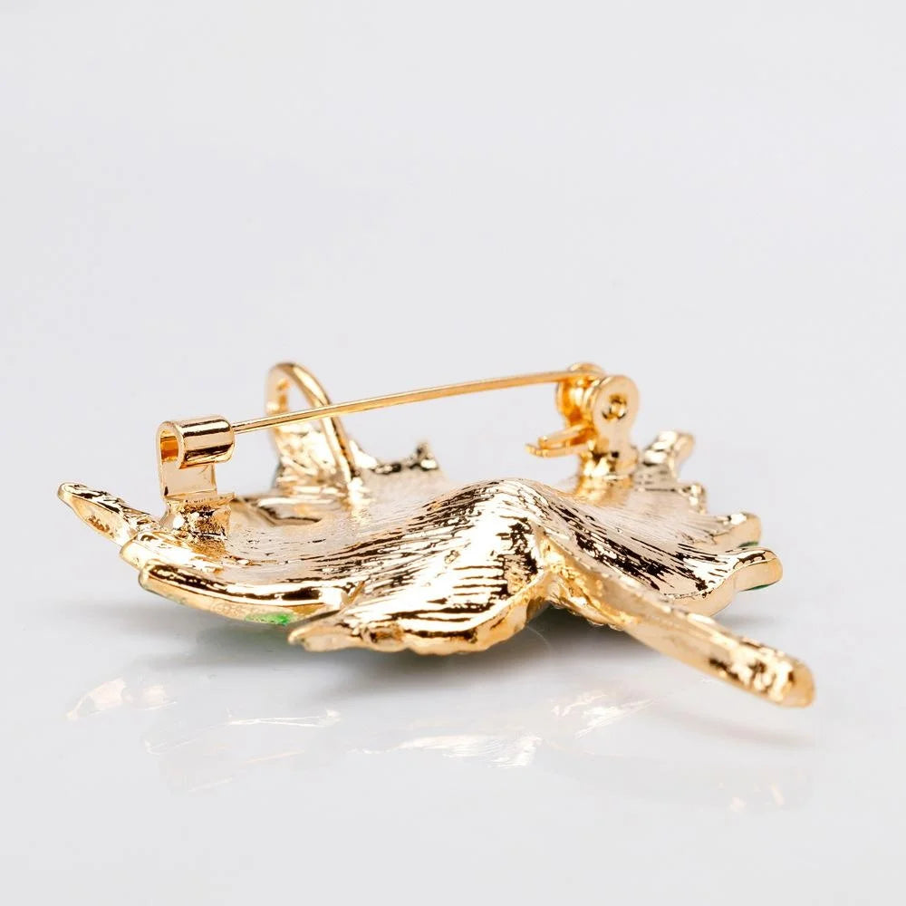 Elegant Orange Enamel Maple Leaf Brooch With Rhinestones And Pearl, Alloy Lapel Pin Corsage Suit Accessory