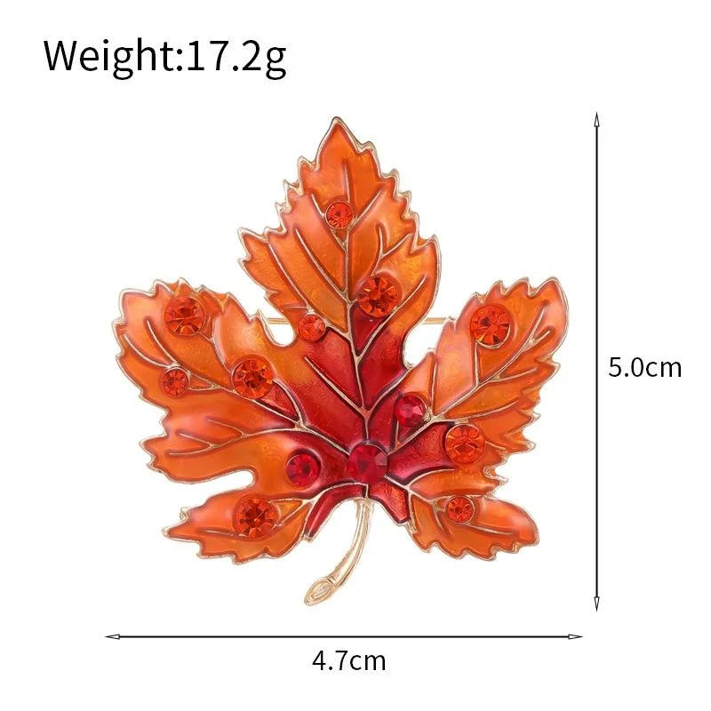 Luxury Enamel Maple Leaf Brooch With Orange Rhinestones, Elegant Autumn Lapel Pin Suit Accessory Gift