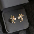 Designer Micro Pave Zircon And Pearl Bow Star Geometric Copper Stud Earrings