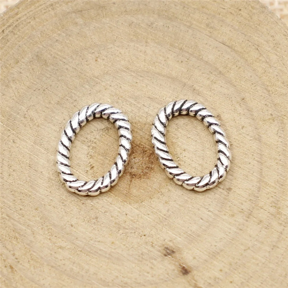 15x11mm 0.8g Multicolor Zinc Alloy Oval Rope Ring Charm Pendant for DIY Bracelet Necklace Making