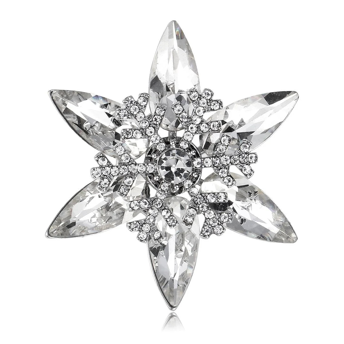 Luxury Crystal Glass Snowflake Brooch With Rhinestones, Elegant Lapel Pin Corsage Suit Accessory Gift