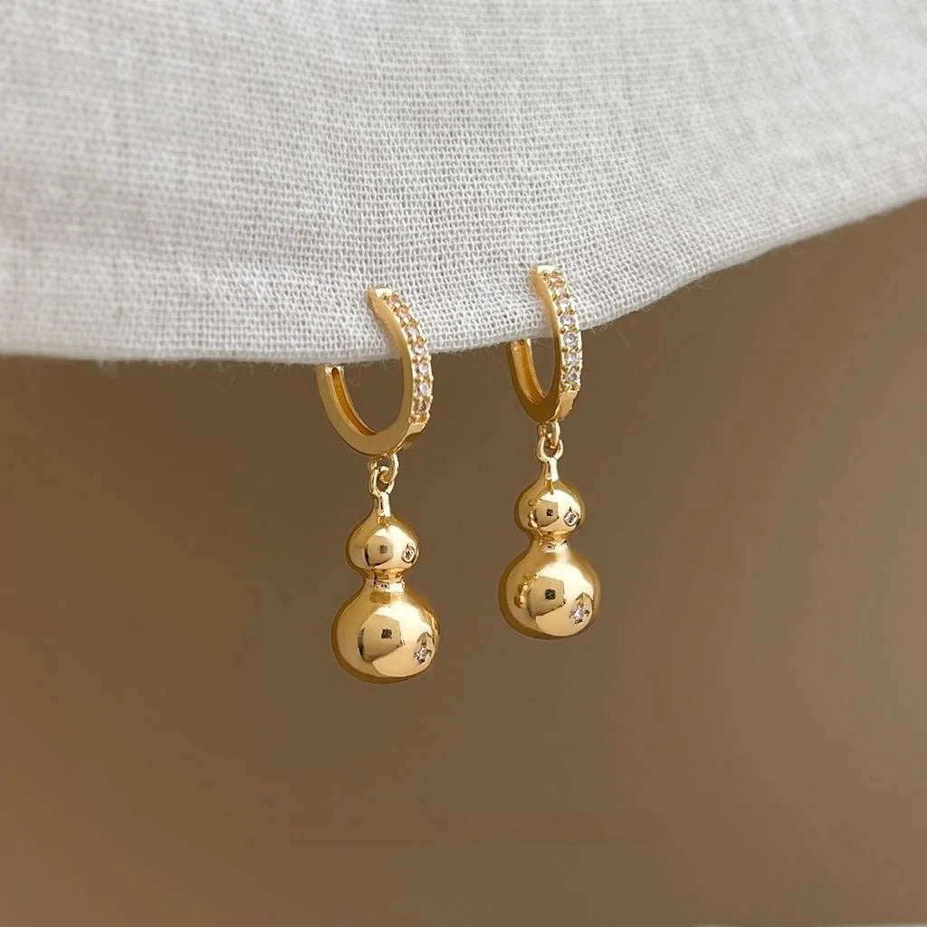 Old Money Style 14K Plated Copper Micro Pave Zircon Gourd Drop Earrings