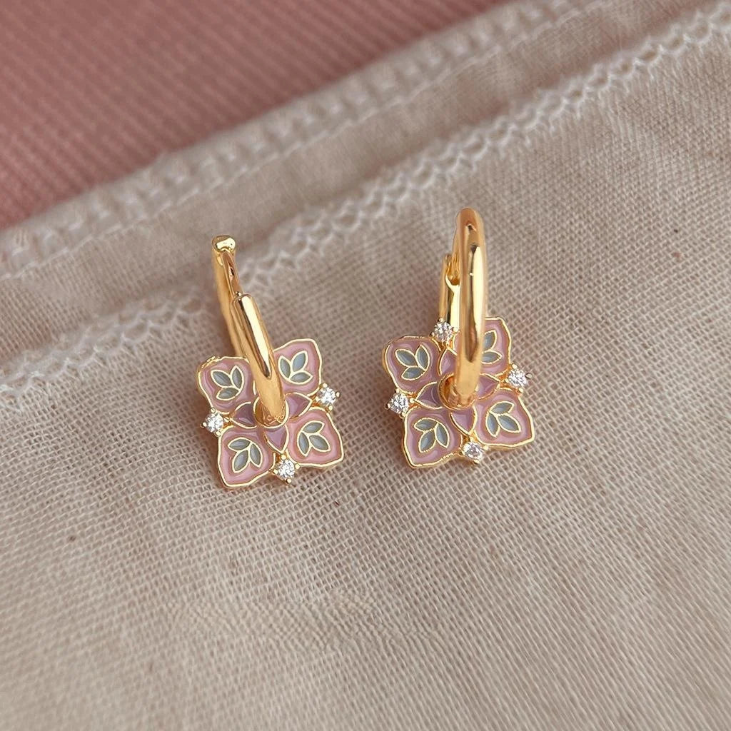 New Chinese Style Vintage Floral Enamel Copper Micro Pave Zircon Drop Earrings