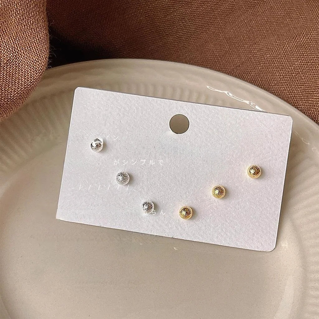 14K Gold Plated Copper Round Frosted Texture Stud Earrings Minimalist Daily Jewelry