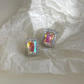 Luxury Geometric Square Zircon Stud Earrings Copper Colorful Sparkle Women's Jewelry