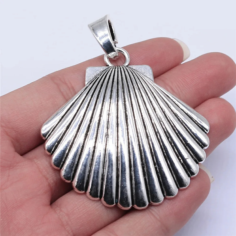 55x55mm 18.4g Antique Silver Zinc Alloy Shell Charm Pendant for DIY Necklace Bracelet Making