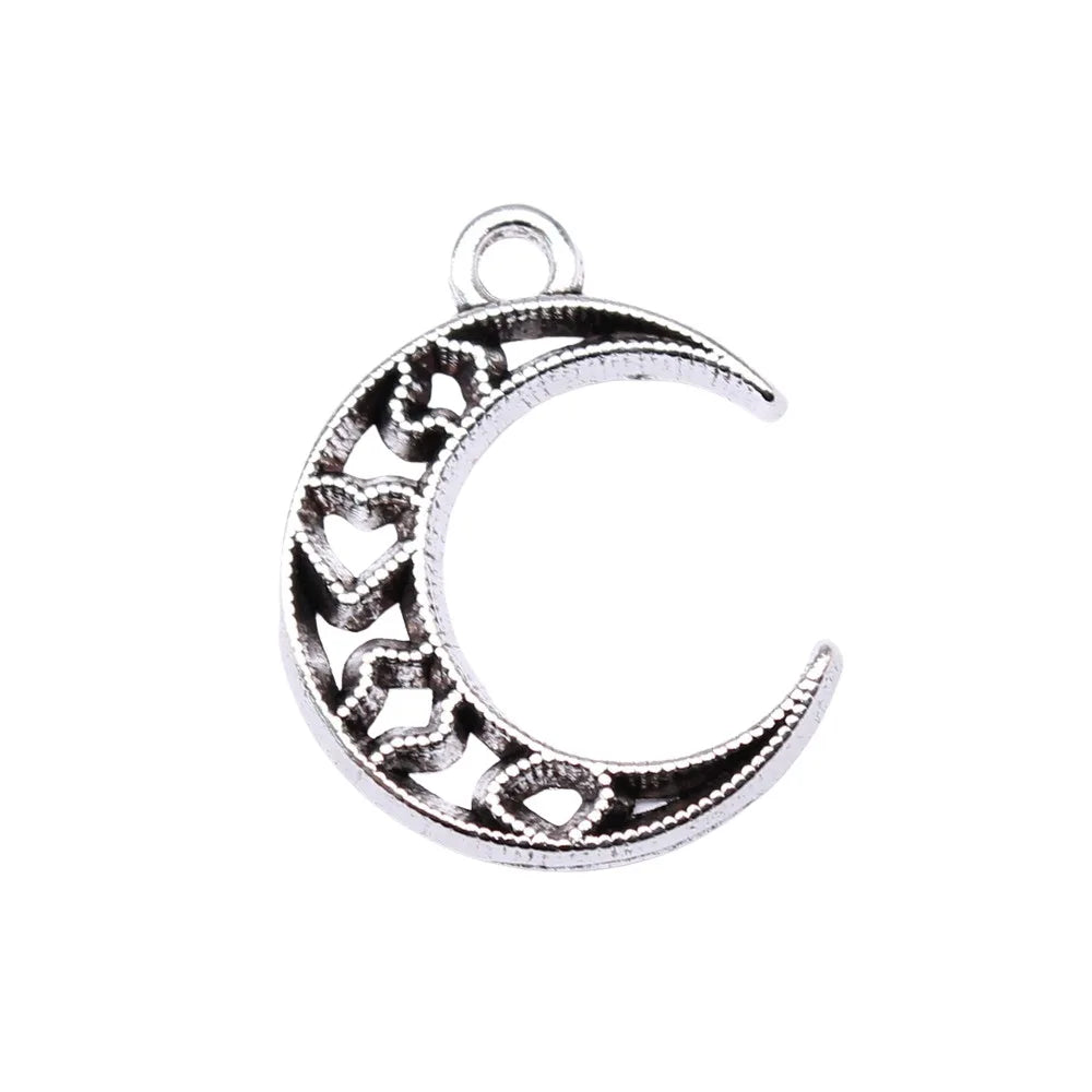 22x17mm 1.1g Antique Silver Zinc Alloy Heart Moon Charm Pendant for DIY Necklace Bracelet Making
