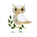 Cute Enamel Owl On Branch Brooch With Rhinestones, Gold Tone Alloy Lapel Pin Corsage Gift For Women