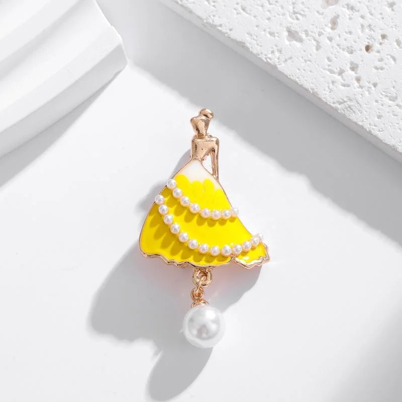 Elegant Ballet Dancer Girl Enamel Alloy Brooch With Faux Pearls, Luxury Lapel Pin Corsage Gift