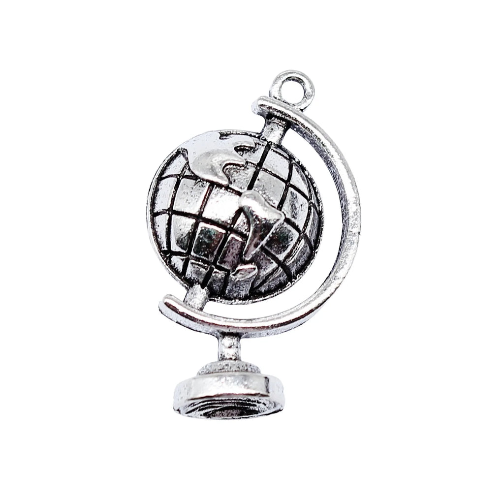28x17mm 3.6g Antique Silver Zinc Alloy Globe Charm Pendant for DIY Jewelry Making