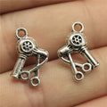 13x11mm 1.3g Zinc Alloy Hair Dryer Scissors Charm Pendant for Salon Theme DIY Jewelry Making