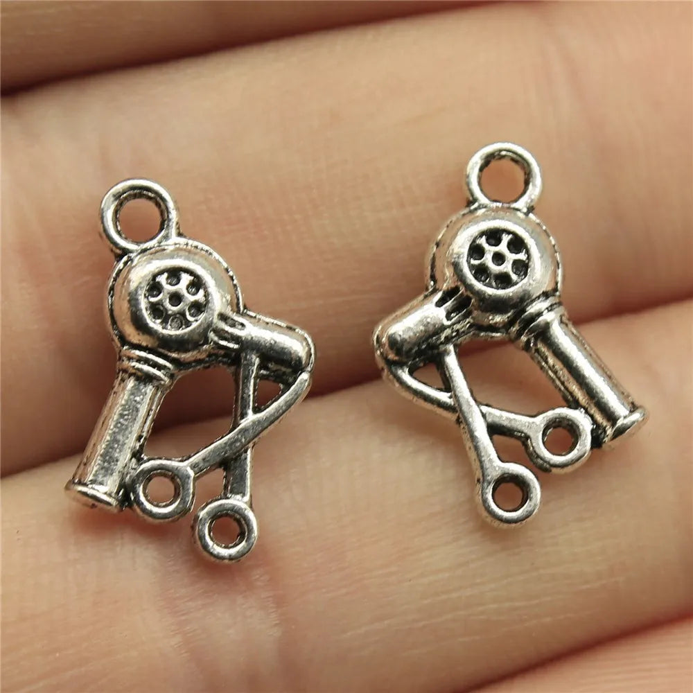 13x11mm 1.3g Zinc Alloy Hair Dryer Scissors Charm Pendant for Salon Theme DIY Jewelry Making
