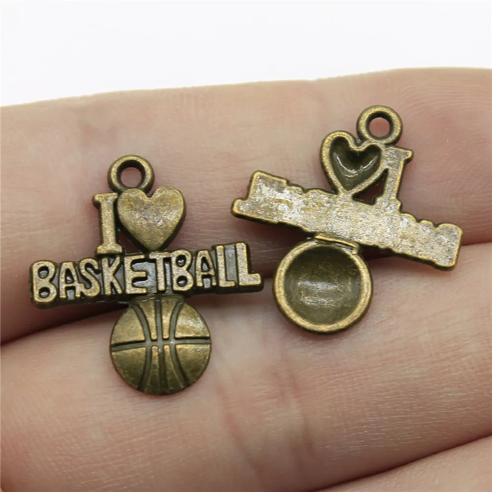 21x20mm 1.5g Multi Color Zinc Alloy I Love Basketball Charm Pendant for DIY Sports Bracelet Necklace