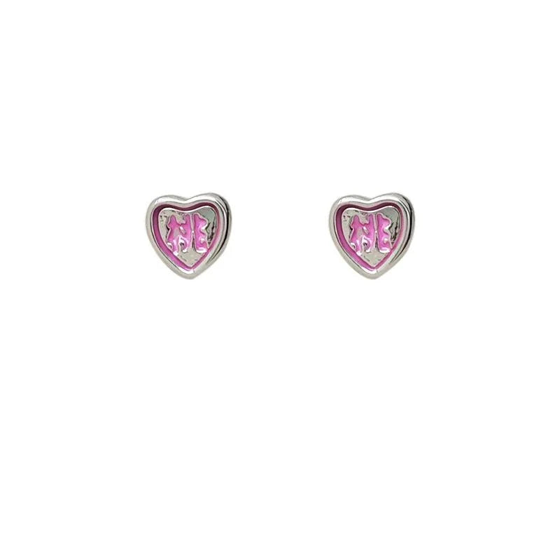 Cute Mini Pink Heart Stud Earrings Eco-Friendly Copper Sweet Minimalist Student Jewelry
