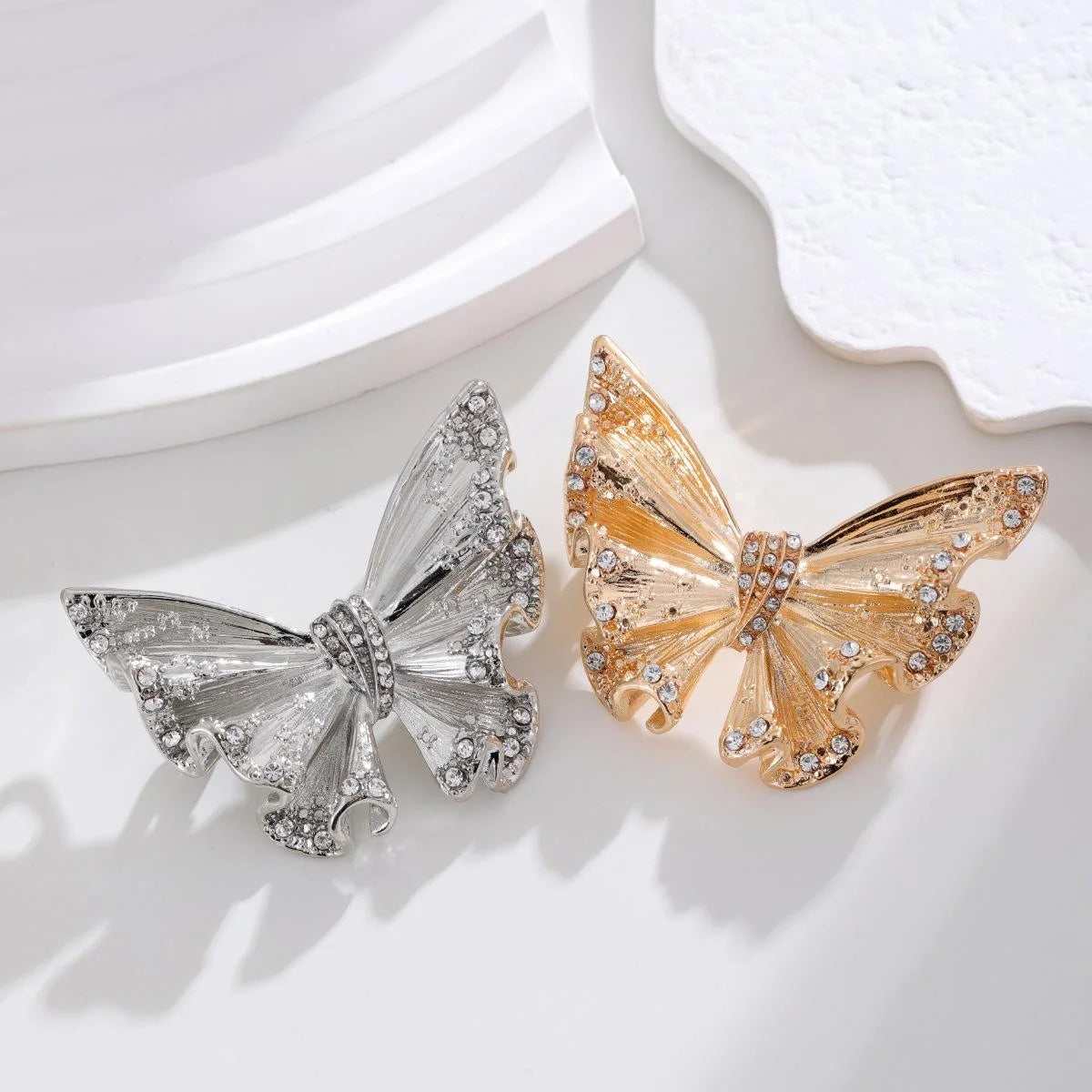 Elegant Gold Alloy Enamel Butterfly Brooch With Rhinestones, Women's Lapel Pin Suit Accessory Gift