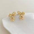 Style Meteor Bow Star Drop Earrings Copper Zircon Micro Pave Sweet Jewelry