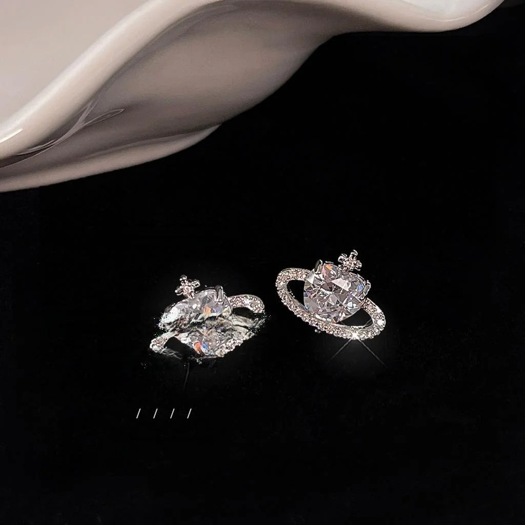 Light Luxury Crown Micro Pave Zircon Copper Stud Earrings With Silver Plated Pins