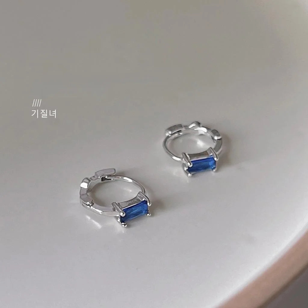 Minimalist Copper Micro Pave Blue Zircon Circle Stud Earrings For Daily Commute Jewelry