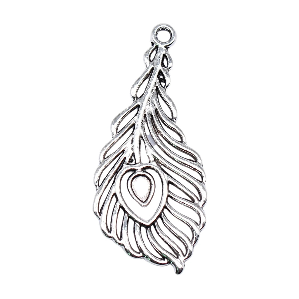 39x18mm 1.7g Zinc Alloy Peacock Feather Charm Pendant for DIY Necklace Bracelet Jewelry Making