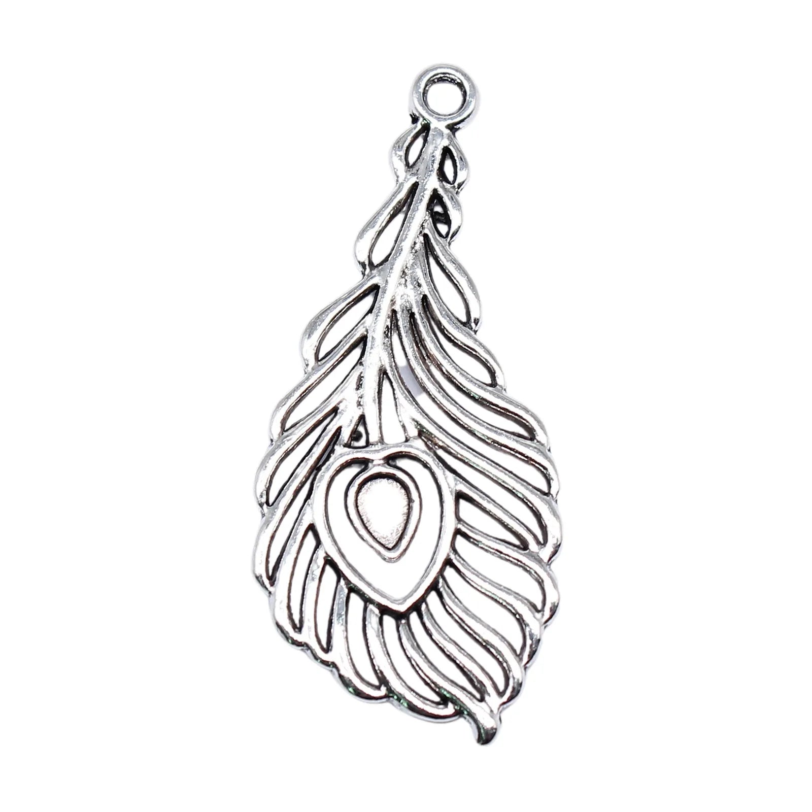 39x18mm 1.7g Zinc Alloy Peacock Feather Charm Pendant for DIY Necklace Bracelet Jewelry Making